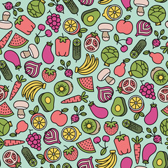 seamless pattern with fruits and vegetables icons