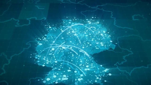 Germany Map Background Cities Connections. This project includes a map of the USA with the animated background. There are also animated glowing round connections in different cities on the map.