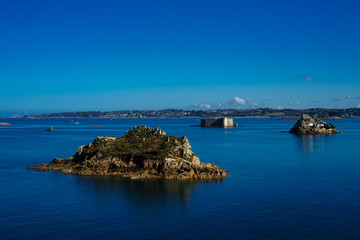 F, Bretagne, Finistère, Blick von Carantec in die Bucht von Mor