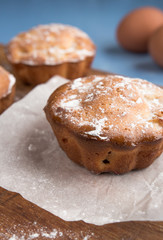 Fresh baked muffins, cakes, cupcakes for breakfast in a rural rustic style