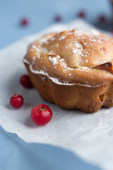 Fresh baked muffins, cakes, cupcakes for breakfast in a rural rustic style