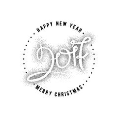 Greeting card vector, calligraphy dotworking and lettering - 2017 new year rooster. Figure handmade, according to the rules of typography.