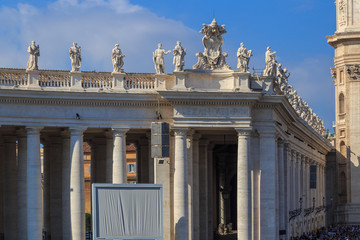 Sculptures on the balustrade of St. Peter's Square in Rome, Italy