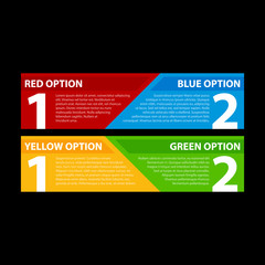 Two colorful banners, combining two options or two points of view.
