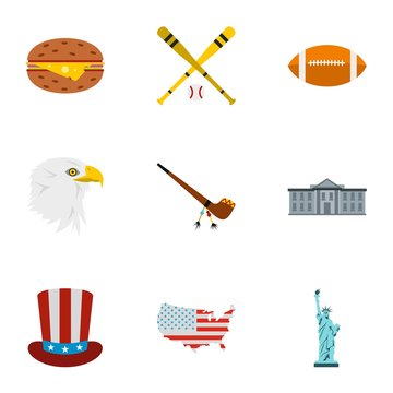 USA icons set. Flat illustration of 9 USA vector icons for web