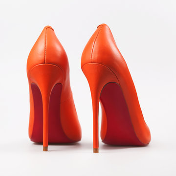 Orange high heels pump shoes