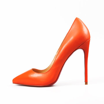 Orange high heels pump shoes