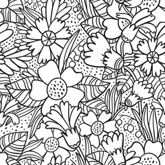 Behang Black doodle flowers pattern © Stolenpencil