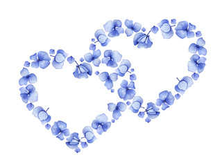 Blue watercolor hydrangea floral heart design. May be used for wedding invitation or greeting card template, fabric print, st.Valentine's day card or Mothers day card decoration.