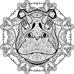 Coloring antistress. Strong Hippo is drawn by hand with ink