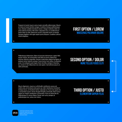 Modern corporate graphic design template with black elements on blue background. Useful for advertising, marketing and web design.