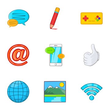 Communication over internet icons set. Cartoon illustration of 9 communication over internet vector icons for web