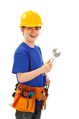 Boy as construction worker isolated on white background 