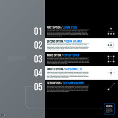 Obraz premium Modern business template with five numbered options chart on gray background. Neutral corporate style.