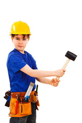 Boy as construction worker isolated on white background 
