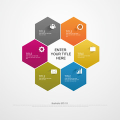 Vector infographics. Template map, drawing, presentation and graphics. 6 edge business concepts and shape options, parts, steps or processes. Abstract background.