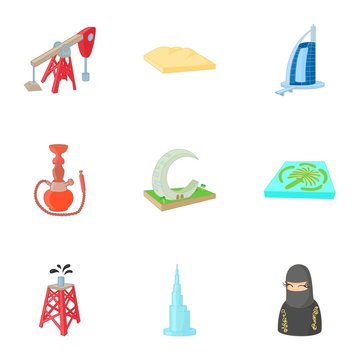 Stay in UAE icons set. Cartoon illustration of 9 stay in UAE vector icons for web
