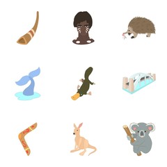 Attractions of Australia icons set. Cartoon illustration of 9 attractions of Australia vector icons for web