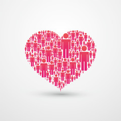 People gathered in the shape vector shape of the heart symbol