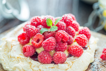 Desser with Raspberries, Lemon Curd and Strawberry Jam