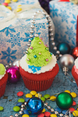 Christmas cupcake with colored decorations