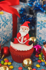 Christmas cupcake with colored decorations