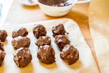 Preparing Raw Paleo Vegan Chocolate Candies with Marzipan