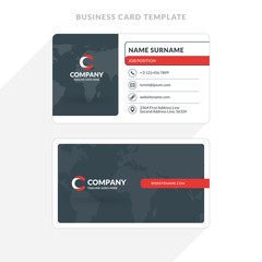 Fototapeta na wymiar Creative and Clean Double-sided Business Card Template. Red and Black Colors. Flat Design Vector Illustration. Stationery Design