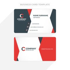 Creative and Clean Double-sided Business Card Template. Red and Black Colors. Flat Design Vector Illustration. Stationery Design