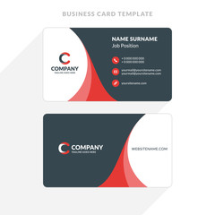 Creative and Clean Double-sided Business Card Template. Red and Black Colors. Flat Design Vector Illustration. Stationery Design
