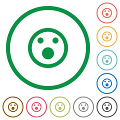 Shocked emoticon flat icons with outlines