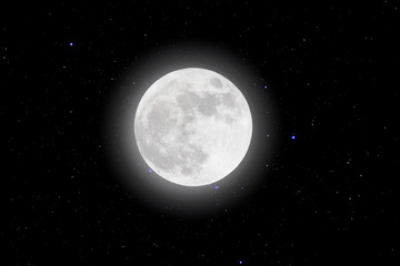 Obraz na płótnie Canvas Full moon in space over stars with wood.Supermoon.