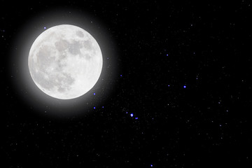 Fototapeta na wymiar Full moon in space over stars with wood.Supermoon.