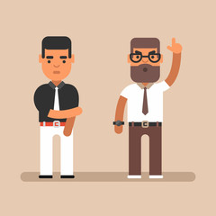 Expressions and emotions. Colored flat vector illustration. Angry chief and his employee. Flat colored vector illustration