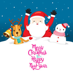 Santa Claus, Snowman And Reindeer On Snowdrift, Christmas, Xmas, New Year, Objects, Festive, Celebrations, Animal