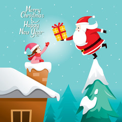 Santa Claus Giving Gift To Girl, Christmas, Xmas, New Year, Objects, Festive, Celebrations