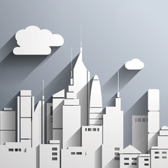 Paper-cut style city illustration.