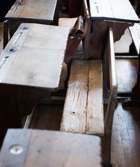 Old school desks, wooden