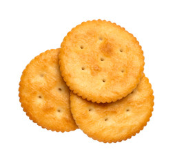 Dry cracker cookies isolated on white background cutout, top view, concept of food