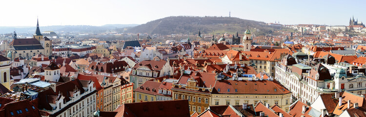 Fototapeta na wymiar Prague cityscape - view of red roofs skyline, Czech Republic