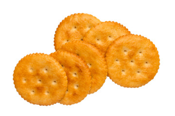 Dry cracker cookies isolated on white background cutout, top view, concept of food