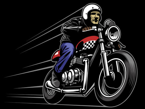 man ride a custom vintage motorcycle