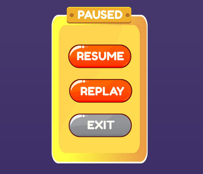 Game pause. Vector graphical user interface UI GUI for 2d video games.