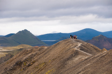 Hikers at Landmannalaugar mountains, Iceland