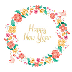 Floral With Bird On Circle Frame Decoration, Flower, Blossom, Happy New Year, Christmas, Xmas, Animals, Festive, Celebrations