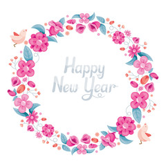 Floral With Bird On Circle Frame Decoration, Flower, Blossom, Happy New Year, Christmas, Xmas, Animals, Festive, Celebrations