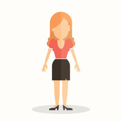 Isolated woman on white. Cartoon character on white background.