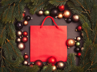 Fototapeta na wymiar Shopping bag and christmas decoration