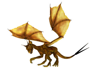 Fototapeta premium 3D Rendering Golden Dragon on White
