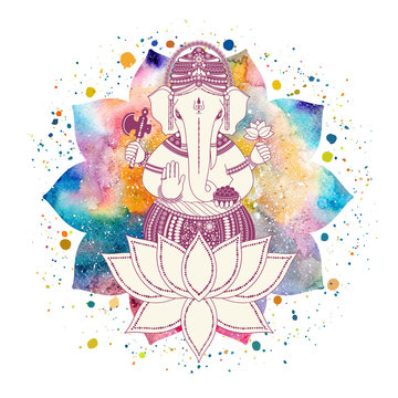 Ganesha god and lotus flower